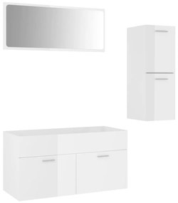 3071024 vidaXL Set mobilier de baie, alb extralucios, lemn prelucrat