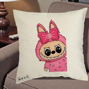 Perna Personalizata Labubu Roz cu Funda, 40x40 cm, Ecru, Husa Detasabila, Perna Inclusa, BEKZ®