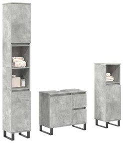vidaXL Set mobilier de baie, 3 piese, gri beton, lemn compozit