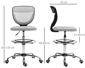 Vinsetto Scaun de birou ergonomic din plasă, scaun de desen, înălțime și picior de odihnă reglabil, 59 x 59 x 106-126 cm, gri | Aosom Romania