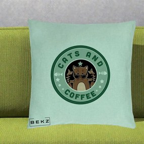 Perna Personalizata Cats and Coffee Starbucks, 40x40 cm, Verde Menta, Husa Detasabila, Perna Inclusa, BEKZ®