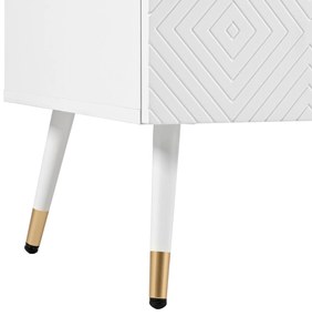 Comodă cu 6 sertare, cu model geometric și mânere în formă de diamant, pentru dormitor și living, 120x40x80 cm, Alb
