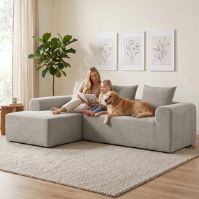 HOMCOM Canapea de Colț cu 3 Locuri, Fără Cadru, pentru Living, Gri Deschis | Aosom Romania