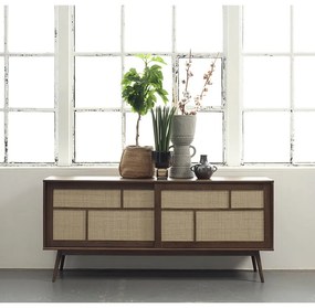 Comodă maro închis joasă cu aspect de lemn de stejar cu ușă glisantă 180x80 cm Barrali – Unique Furniture