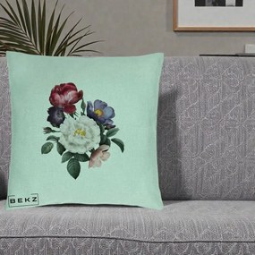 Perna Decorativa Buchet Trandafiri Bujori Botanical, 40x40 cm, Verde Menta, Husa Detasabila, Perna Inclusa, BEKZ®