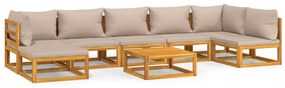 3155275 vidaXL Set mobilier de grădină cu perne gri taupe, 8 piese, lemn masiv