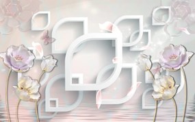 Tapet Premium Canvas - Flori abstracte alb si roz