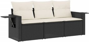 vidaXL Set mobilier de grădină cu perne, 3 piese, negru, poliratan