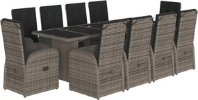 vidaXL Set mobilier de grădină cu perne, 11 piese, gri, poliratan