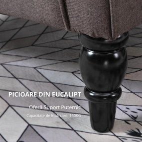 HOMCOM Fotoliu Maro în Stil Francez cu Picioare Îmbrăcate în Lemn și Perne cu Huse Detașabile, 74x86x102 cm, Maro | Aosom Romania