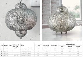 Lustra / Pendul design rustic Moroccan nickel 2672SS SRT