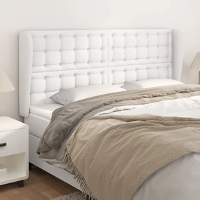 3118065 vidaXL Tăblie de pat cu aripioare, alb, 203x23x118/128 cm, piele eco