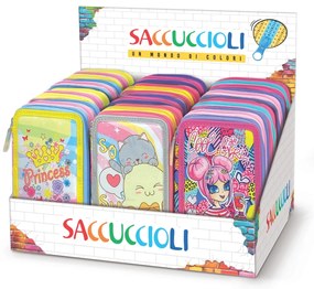 Penar echipat - Colectia pentru fete cu 3 fermoare (18 markere si 18 creioane colorate) - 13 x 20 x 6.5 cm (12buc/display)