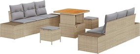 vidaXL Set de canapele pentru grădină cu pernă 9 pcs Bej Rattan poli