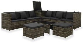 313136 vidaXL Set mobilier de grădină cu perne, 8 piese, gri, poliratan