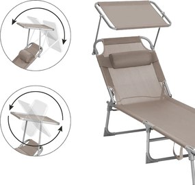 Șezlong de grădină LAGUNA cu copertină reglabilă, 193x59x30cm, maro-gri (taupe) SongmicsHome