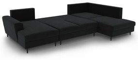 Colțar negru extensibil, cu spațiu de depozitare cu tapițerie din catifea (cu colț pe partea dreaptă-în formă de "U") Kyoto – Cosmopolitan Design