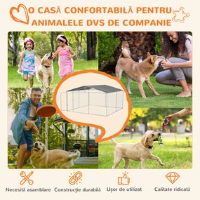PawHut Țarc pentru Câini Talie Medie, Metal Galvanizat, Acoperiș Oxford, Ușă cu Zăvor, 400x230x232 cm, Argintiu | Aosom Romania