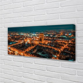 Tablouri canvas panorama de noapte a bisericii Gdańsk