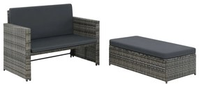 44483 vidaXL Set mobilier de grădină cu perne, 2 piese, gri, poliratan