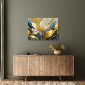 Tablou pe sticlă - Pictura de flori de aur (70x50 cm)