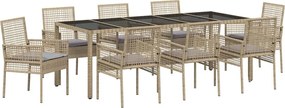 vidaXL Set de masă pentru grădină 9 pcs Bej poliratan