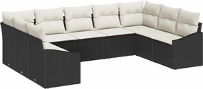 vidaXL Set de canapele pentru grădină 9 pcs Negru și Crem poliratan