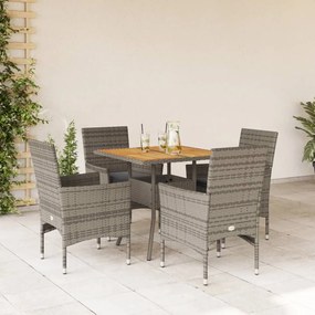 3278714 vidaXL Set mobilier grădină cu perne 5 piese gri poliratan/lemn acacia