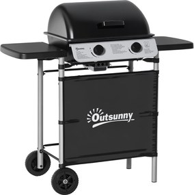 Outsunny Grătar pe gaz cu 2 arzătoare din oțel inoxidabil, putere 2,8 kW, grătar de grădină cu 2 grătare, 104 x 49 x 99 cm, negru | Aosom Romania