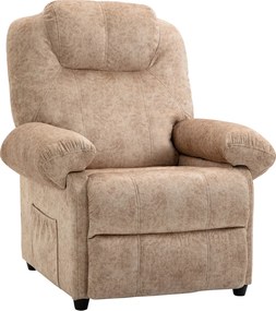 HOMCOM Fotoliu cu Înclinare Manuală Tapițat cu Suport Retractabil pentru Picioare și Buzunare Laterale, 88x91x108 cm, Bej | Aosom Romania