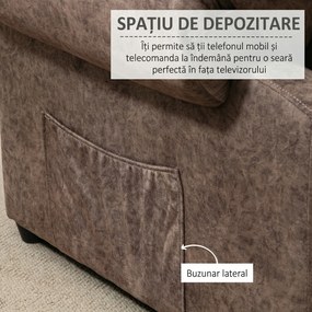 HOMCOM Fotoliu Relax Inclinabil Manual din Material textil, Fotoliu reclinabil cu Suport pentru Picioare Extensibila si Buzunar Lateral, Maro