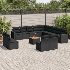 3256706 vidaXL Set mobilier de grădină cu perne, 14 piese, negru, poliratan