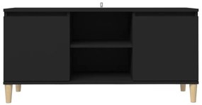 Comoda TV, picioare lemn masiv, negru, 103,5x35x50 cm 1, Negru