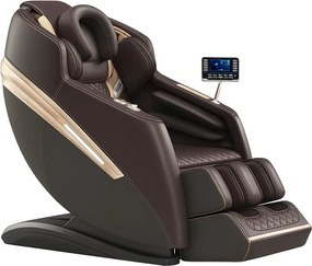 Fotoliu de masaj QUITUS, cu Incalzire, Bluetooth, Display, Ecran tactil, Zero Gravity, 2 Boxe, Moduri Automate, Suport Picioare extensibil, Piele Ecologica Premium, Maro