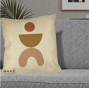 Perna Decorativa Geometric Boho Disc si Arc, 40x40 cm, Crem, Husa Detasabila, Perna Inclusa, BEKZ®