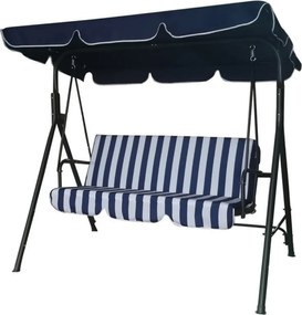 Leagan de gradina Muhler C1006, 155 x 110 x 172 cm, Pana la 250 kg, 3 locuri, Tevi din otel, Alb/Albastru