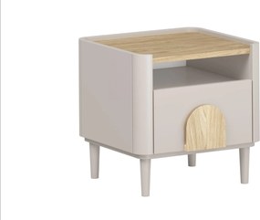 Noptieră Amilio 50 cm - cashmere / stejar uleiat / mânere stejar deschis