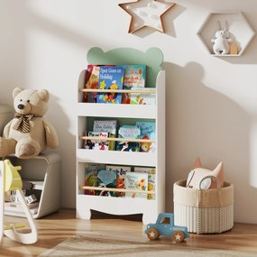 AIYAPLAY Bibliotecă Copii 3 Rafturi în Formă de Ursuleț 55x15x110 cm, Verde | Aosom Romania