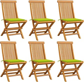 vidaXL Scaune de grădină cu perne verde aprins, 6 buc., lemn masiv tec