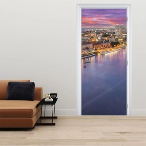 Fototapet pentru ușă - Bratislava cu râu noaptea (95x205cm)
