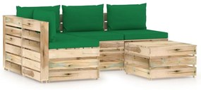 3074644 vidaXL Set mobilier de grădină cu perne, 5 piese, lemn verde tratat