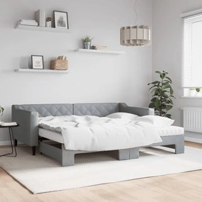 vidaXL Pat de zi cu extensie și saltele, gri deschis 90x190 cm textil
