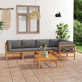 3087245 vidaXL Set mobilier grădină cu perne gri, 6 piese, lemn masiv de tec