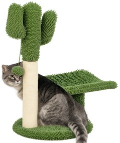 Copac de 55,5cm in Forma de Cactus pentru Pisici de Interior, Turn pentru Pisici cu Stalpi de Zgariat, Pat, Minge, Verde PawHut | Aosom Romania