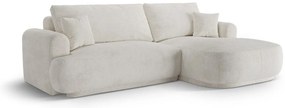 Coltar extensibil dreapta 5 locuri, modular, cu lada depozitare, Ella, Micadoni Home, 271x174x94 cm, tesatura boucle, bej deschis