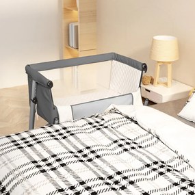 10296 vidaXL Pat pentru copii cu saltea, gri închis, pânză textil