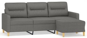 Canapea cu 3 locuri si taburet, gri inchis, 180 cm, textil Morke gra, 198 x 77 x 80 cm