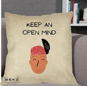 Perna Decorativa Keep An Open Mind, 40x40 cm, Crem, Husa Detasabila, Perna Inclusa, BEKZ®