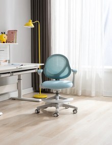 FlexGrow Junior YB1059 - Scaun Ergonomic pentru Copii, spatar reglabil, cotiere reglabile, inaltime reglabila, suport picioare ajustabil, Mesh, Albastru