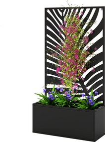 Outsunny pat înălțat jardiniere cu paravan ghiveci metalic, spalier de grădină 61 x 23 x 113 cm | Aosom Romania